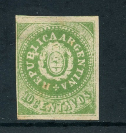 1862/64 - ARGENTINA - 10c. VERDE GIALLO STEMMA - NUOVO - LOTTO/25701