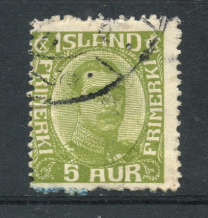 1921 - LOTTO/21105 - ISLANDA - 5 a. VERDE OLIVA - USATO