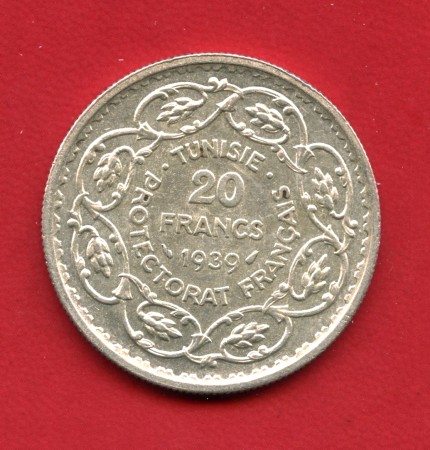 1939 - TUNISIA - 20 FRANCHI ARGENTO - LOTTO/M37998