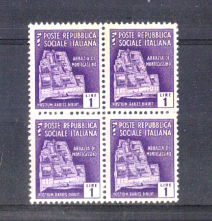 1944 - LOTTO/RSI509NQ - RSI - 1 LIRA MONUMENTI QUARTINA NUOVA
