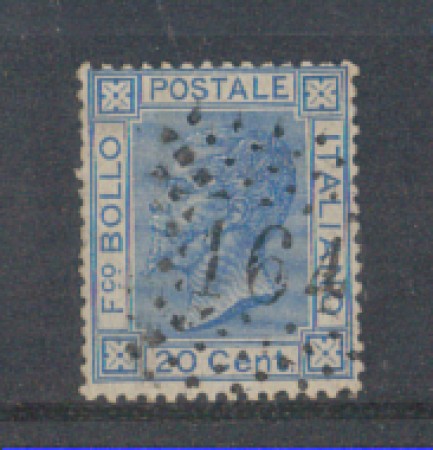 1867 - LOTTO/REGT26U - REGNO - 20c. AZZURRO - TIR.TORINO - USATO