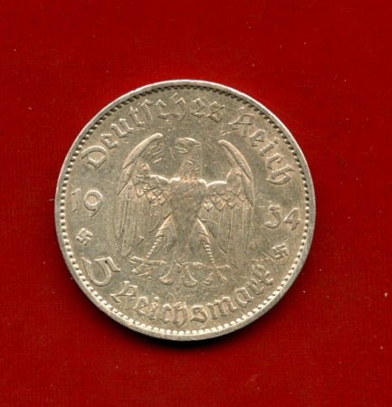 1934 - GERMANIA - 5 MARCHI ANNIVERSARIO  ARGENTO - ZECCA  A - LOTTO/M30495