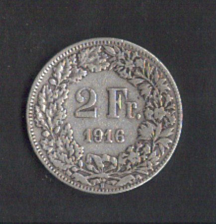 1916 - LOTTO/MSVI1916F2 - SVIZZERA - 2 FRANCHI ARGENTO
