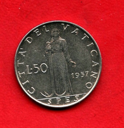 1957 - VATICANO - LOTTO/M48157 - 50 LIRE PAPA PIO XII°