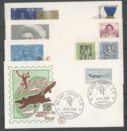 1973 - REPUBBLICA - ANNATA COMPLETA DI 45 FRANCOBOLLI SU 34 BUSTE PRIMO GIORNO - LOTTO/32008