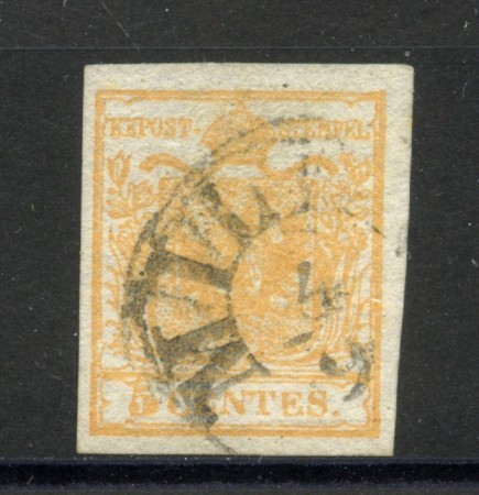 1850 - LOMBARDO VENETO - LOTTO/40985 - 5 CENT. GIALLO  OCRA - USATO