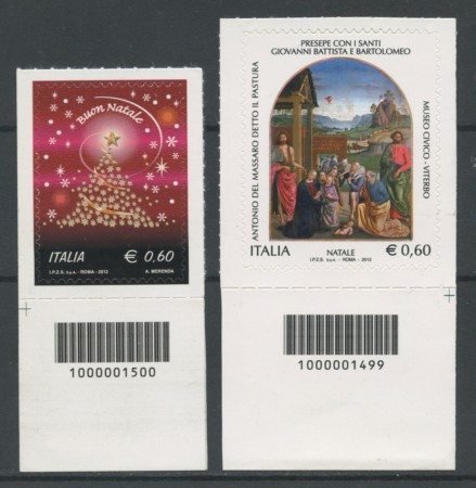2012 -  LOTTO/15461CB - REPUBBLICA - NATALE 2v. - CODICE A BARRE