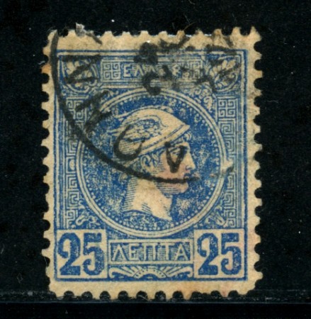 1899/99 - LOTTO/21039 - GRECIA - 25 l. BLU  DENTELLATO - USATO
