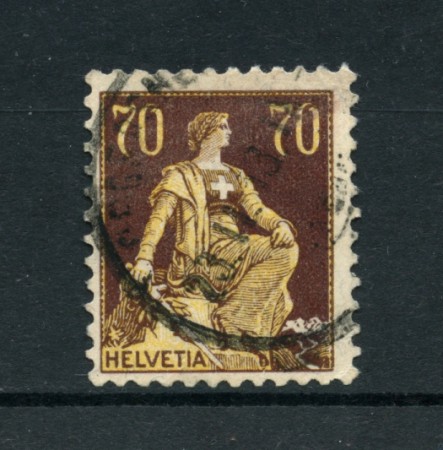 1908 - LOTTO/21929 - SVIZZERA - 70c. BRUNO GIALLO HELVETIA SEDUTA - USATO