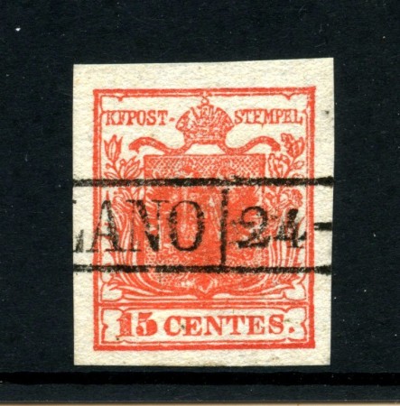 1850 - LOMBARDO VENETO - LOTTO/43212 - 15 Centesimi ROSSO VERMIGLIO I° TIPO - USATO  MILANO
