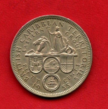 1955 - CARAIBI INGLESI - LOTTO/M47519 - 50 CENTESIMI REGINA ELISABETTA