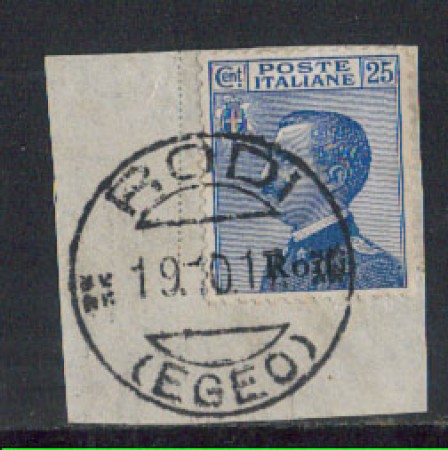 EGEO/RODI - 1917 - LOTTO/5095 - 25c. AZZURRO - USATO
