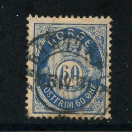 1877 - LOTTO/20528 - NORVEGIA - 60 ore AZZURRO BLU - USATO