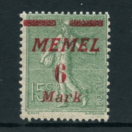 GERMANIA - MEMEL - 1922 - LOTTO/24350 - 6m. su 15c. VERDE - LING.