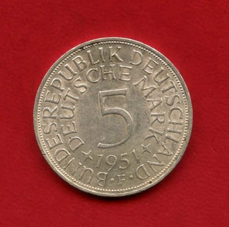 1951 - GERMANIA - LOTTO/M42519 - 5 MARCHI ARGENTO ZECCA F