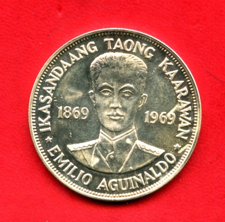 1969 - PHILIPPINE - LOTTO/M48104 - 1 PISO ARGENTO  CENTENARIO DI AGUINALDO