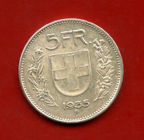 1935 - SVIZZERA - LOTTO/M43394 - 5 FRANCHI ARGENTO