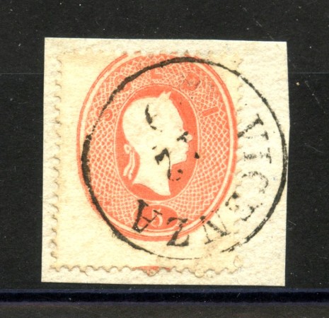 1861 - LOMBARDO VENETO - LOTTO/40575 - 5 SOLDI ROSSO CHIARO - SU FRAMMENTO  USATO VICENZA