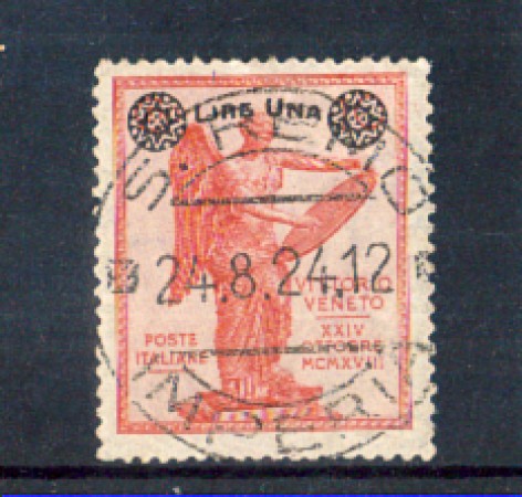 1924 - LOTTO/10680 - REGNO - 1 LIRA SU 10c. ROSSO VITTORIA SOPRASTAMPATO - USATO