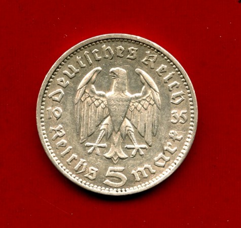1935 - GERMANIA - 5 MARCHI HINDENBURG ARGENTO - ZECCA J - LOTTO/M30489