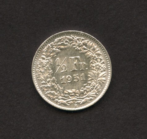 1951 - LOTTO/M15325 - SVIZZERA - 1/2 FRANCO  ARGENTO