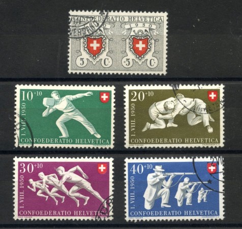 1950 - SVIZZERA - LOTTO/41702 - PRO PATRIA  CENTENARIO PRIMO FRANCOBOLLO 5v. - USATI
