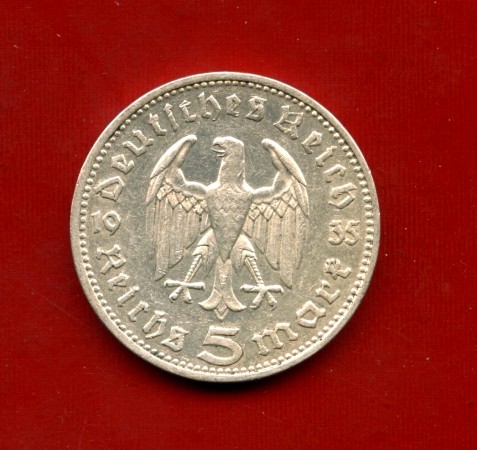 1935 - GERMANIA - 5 MARCHI HINDENBURG ARGENTO - ZECCA G - LOTTO/M30488
