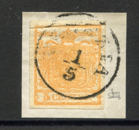 1850 - LOMBARDO VENETO - LOTTO/40473 - 5 Centesimi GIALLO OCRA SU FRAMMENTO - USATO