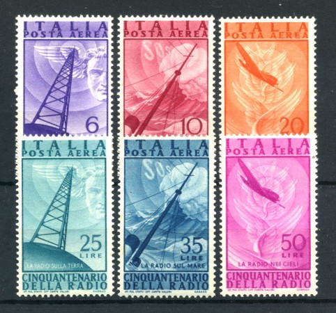 1947 - REPUBBLICA - LOTTO/43037 - POSTA AEREA CINQUANTENARIO DELLA RADIO 6v. - NUOVI
