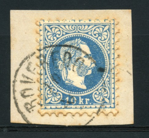 1867 - LOTTO/14157 - AUSTRIA - 10 Kr. AZZURRO CHIARO  USATO  SU FRAMMENTO