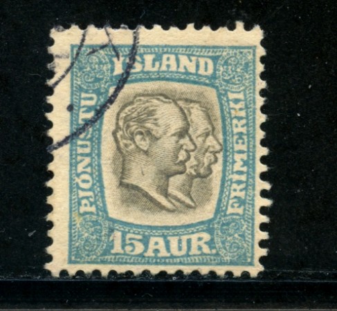 1907/08 - LOTTO/21123 - ISLANDA - 15 aur AZZURRO CHIARO SERVIZIO - USATO