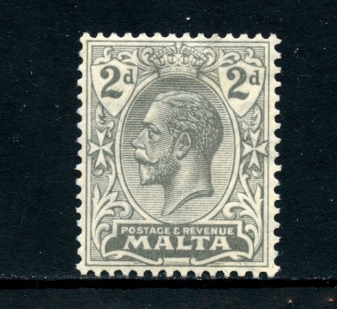 1921 - MALTA - 2p. GRIGIO  RE GIORGIO V° - TRACCIA DI LINGUELLA - LOTTO/25091