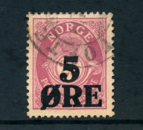 1922 - LOTTO/24049 - NORVEGIA - 5 SU 2,50  ORE SOPRASTAMPATO - USATO