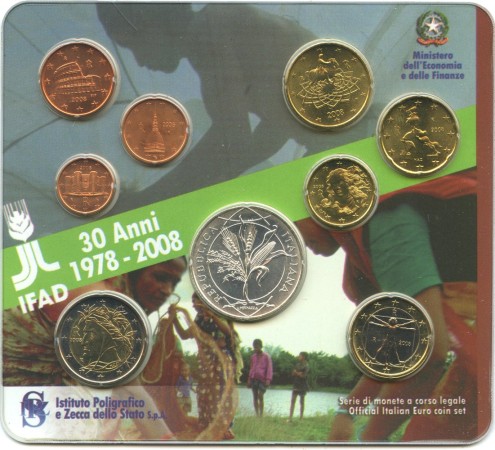 2008 - REPUBBLICA - LOTTO/M41009 - SERIE DIVISIONALE CON 5 EURO ARGENTO ZECCA