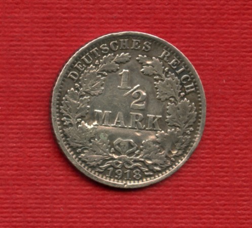 1918A - LOTTO/M23214 - GERMANIA - 1/2 MARCO ARGENTO ZECCA A