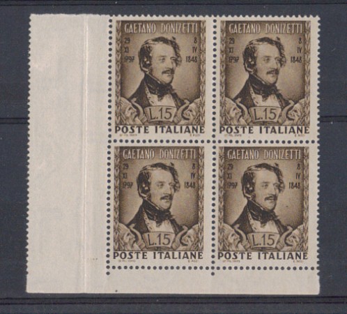 1948 - LOTTO/6067Q - REPUBBLICA - 15 LIRE DONIZETTI QUARTINA