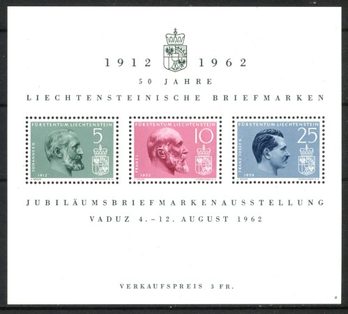 1962 - LIECHTENSTEIN - LOTTO/40953 - 50° DEL FRANCOBOLLO - FOGLIETTO - NUOVO