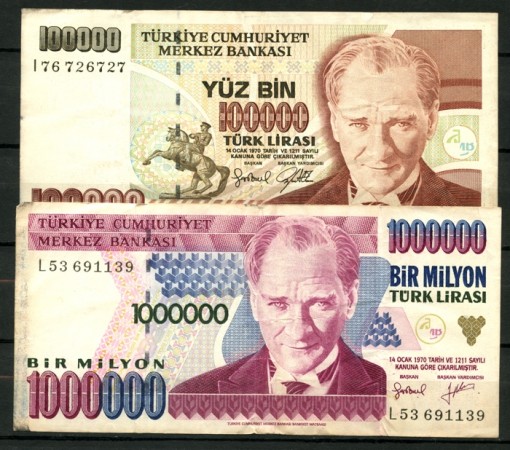 TURCHIA - 1970 - LOTTO/13173 - 100.000 /1.000.000 LIRA  - CIRCOLATI