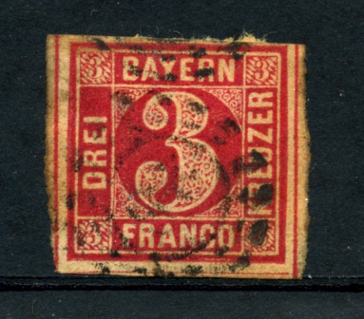 BAVIERA - 1861 - LOTTO/21850 - 3 K. ROSSO - USATO