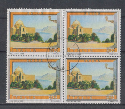 1980 - LOTTO/6722UAQ - REPUBBLICA - 80 L. ERICE - QUARTINA/USATA