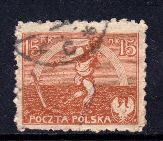 1921/1922 - POLONIA- 15m. BRUNO GIALLO - USATO - LOTTO/32281