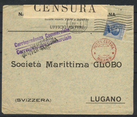 1916 - REGNO - LOTTO/41874 - BUSTA PER LA SVIZZERA VERIFICATA CENSURA