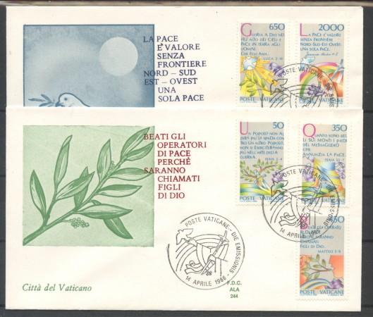 1986 - VATICANO - ANNO DELLA PACE -  2 BUSTE FDC ALA - LOTTO/31755