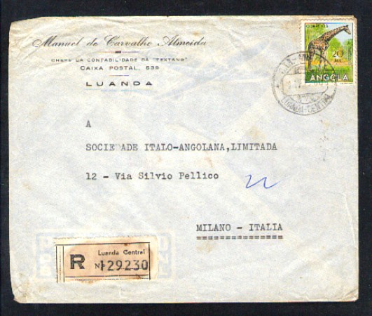 1960 - LOTTO/1432 - ANGOLA - RACCOMANDATA VIA AEREA PER L'ITALIA