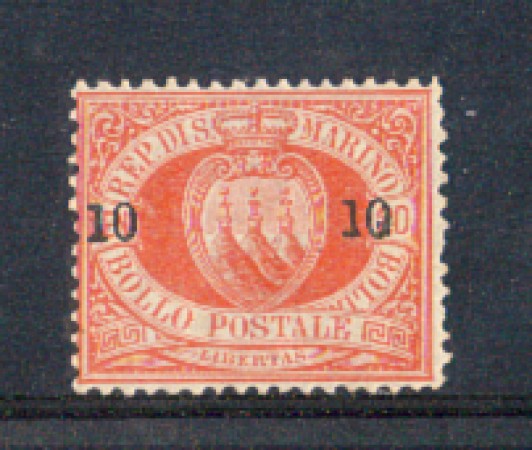 1892 - LOTTO/2639  - SAN MARINO - 10c. SU 20c. ROSSO - T/L