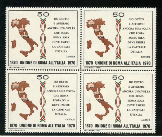 1970 - LOTTO/6529Q - REPUBBLICA - UNIONE DI ROMA ALL'ITALIA  - QUARTINA - NUOVI