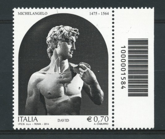 2014 - LOTTO/19140CB - REPUBBLICA - MICHELANGELO - NUOVO CODICE BARRE