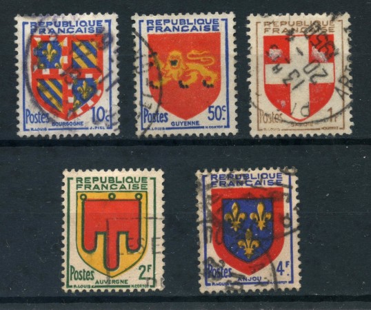 1949 - FRANCIA - STEMMI 5v. - USATI - LOTTO/28495