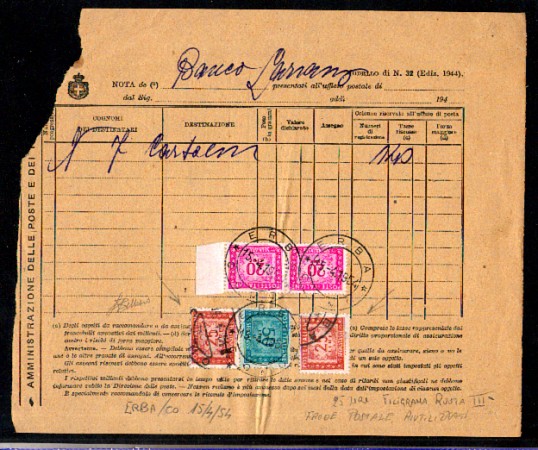 1954 - REPUBBLICA - LBF/787 - ERBA (CO) MODELLO POSTALE TASSAZIONE CUMULATIVA