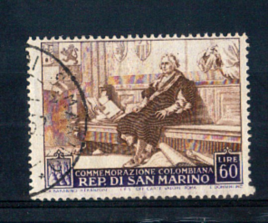 1952 - LOTTO/RSM381U - SAN MARINO - 60 LIRE NASCITA DI COLOMBO USATO